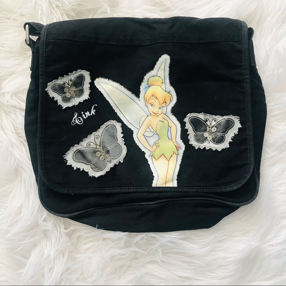 Disney Tinkerbell Patches Mini Messenger Black Shoulder Crossbody Bag - Picture 5 of 9